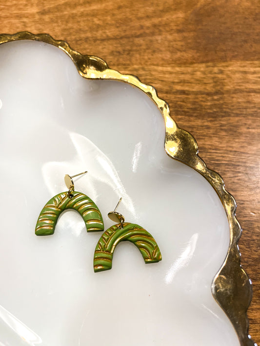 Mossy Green Arch Polymer Clay Earrings