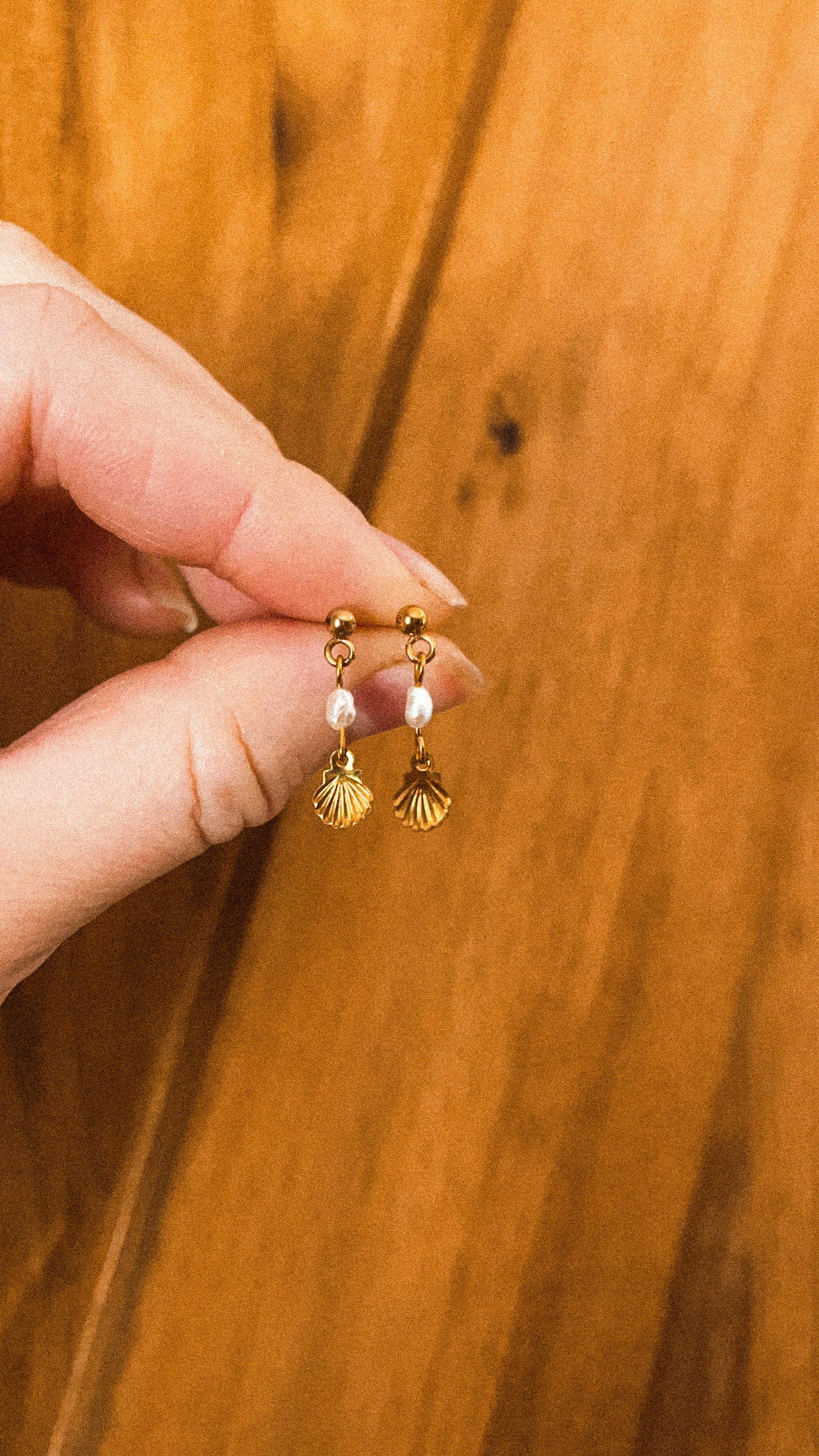 Gold Clamshell & Pearl Earrings