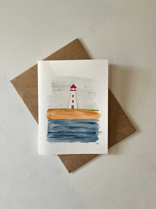 Lighthouse Cliffs Watercolor Card
